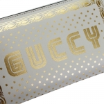 グッチ 財布 レディース 510488 GUCCI ラウンドファスナー長財布 GUCCYロゴ プリント レザー オフホワイト系×ゴールド 510488 0GUTN 8711