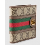 GUCCIグッチ メンズ 小銭入れ付き２つ折財布 ダブルGロゴ コーティグGGキャンバス グリーン×レッド ウェブライン オフディア 二つ折り財布 597609 96IWT 8745