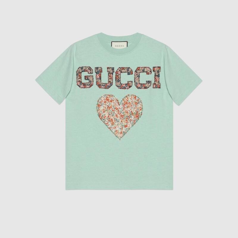 グッチTシャツ リバティ ロゴハートパッチ  スカイブルー 580762 XJC0J 3464