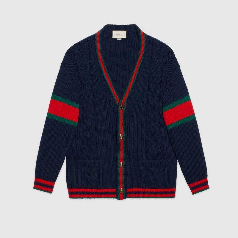 グッチ GUCCI オーバーサイズ ケーブルニット カーディガン ブルー 407037 X1561 4352