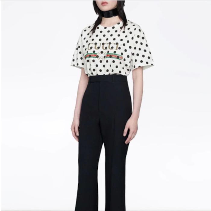 GUCCITシャツ レディース ロゴ ポルカドット プリント 615044 XJCLK 9381
