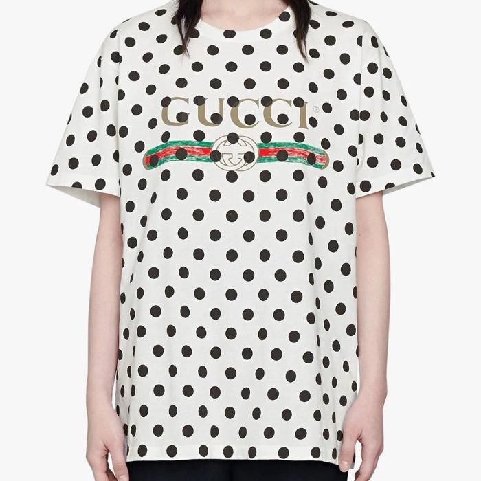 GUCCITシャツ レディース ロゴ ポルカドット プリント 615044 XJCLK 9381