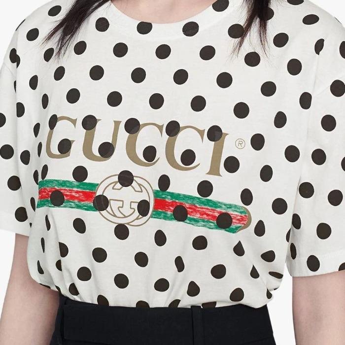 GUCCITシャツ レディース ロゴ ポルカドット プリント 615044 XJCLK 9381