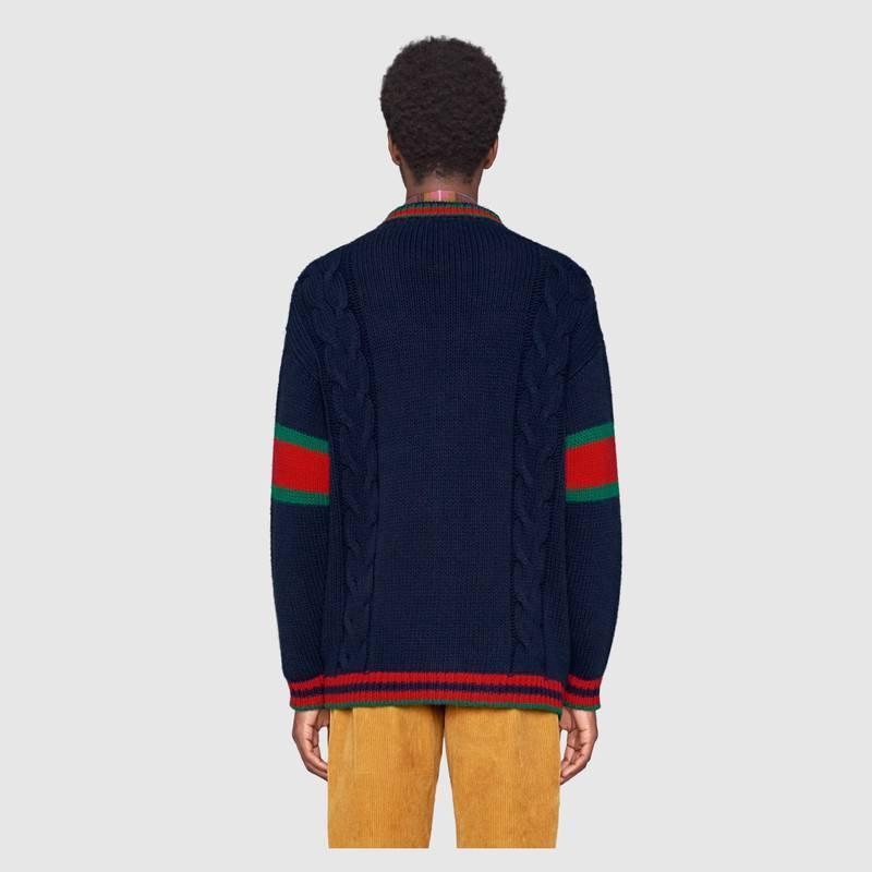 グッチ GUCCI オーバーサイズ ケーブルニット カーディガン ブルー 407037 X1561 4352