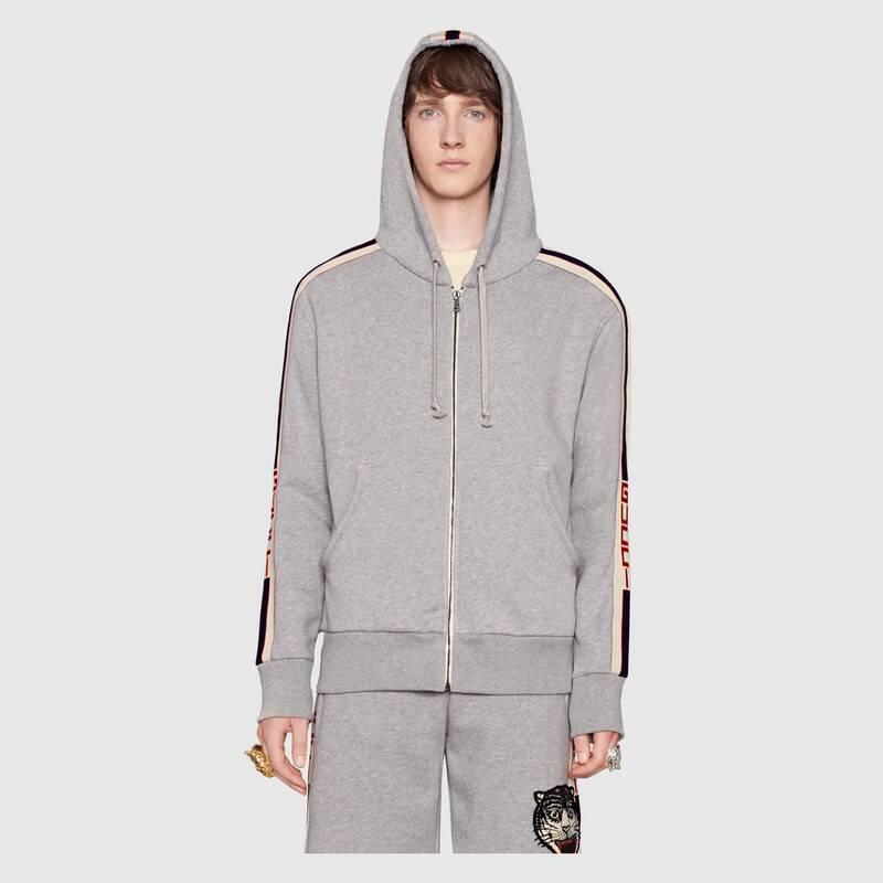 GUCCIフード付き ストライプ ジップアップスウェットシャツ 497250 X9I97 1295