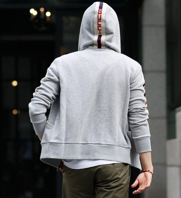 GUCCIフード付き ストライプ ジップアップスウェットシャツ 497250 X9I97 1295