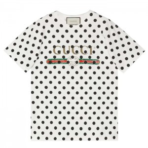 GUCCITシャツ レディース ロゴ ポルカドット プリント 615044 XJCLK 9381