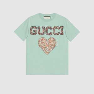 グッチTシャツ リバティ ロゴハートパッチ  スカイブルー 580762 XJC0J 3464