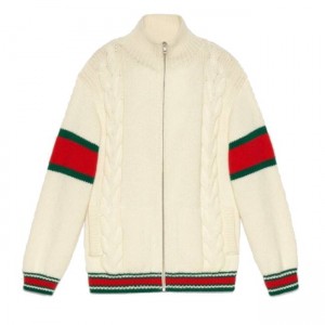 グッチ【GUCCI】ケーブルニット ボンバージャケット ホワイト 599311 XKA32 9133