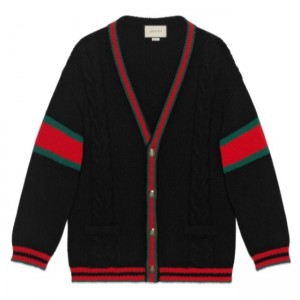 グッチ【GUCCI】オーバーサイズ ケーブルニット カーディガン 黒 497037 X1561 1082