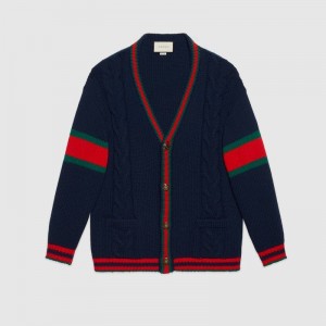 グッチ GUCCI オーバーサイズ ケーブルニット カーディガン ブルー 407037 X1561 4352
