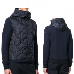 MONCLER MAGLIONE CARDIGAN モンクレール　薄型軽量ダウンジャケット＋ニットカーディガン フードつきメンズカーディガン ニットとダウンベストのミックス ブラック、濃紺 091.8412700.80972