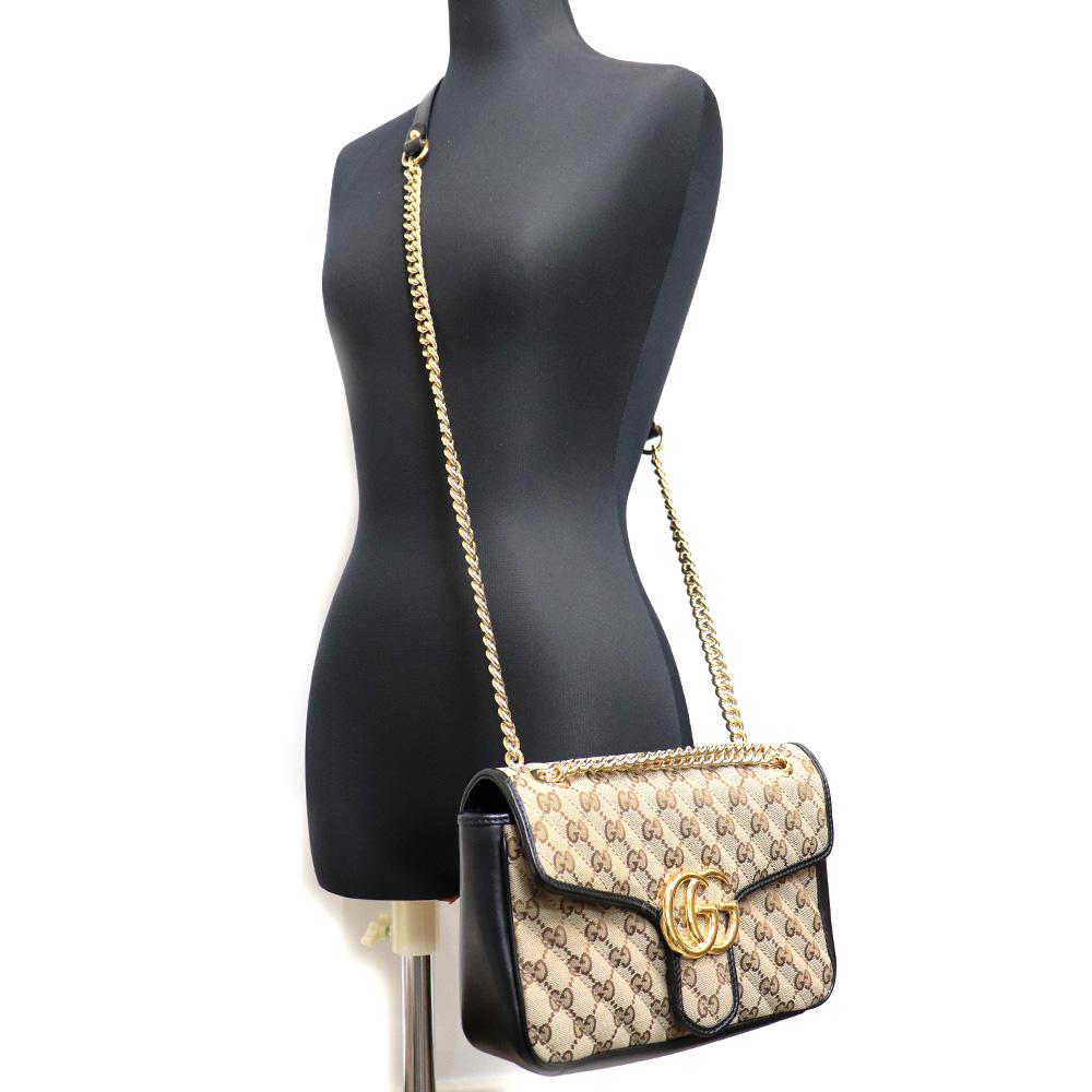 グッチ GUCCI GGマーモントスモールショルダーバック GGキャンバス 2Way レザー ベージュ 黒 443497 HVKEG 8272