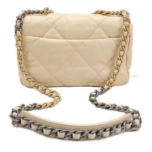 CHANEL シャネル 19 チェーンココマーク 2Way ショルダーバッグ ベージュ ゴートスキン AS1160 シルバー ゴールド金具