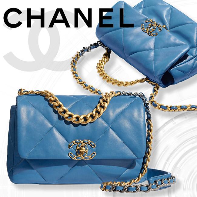 シャネル CHANEL ラムスキン CHANEL19 フラップバッグ ブルーAS1160 B02875 N0902
