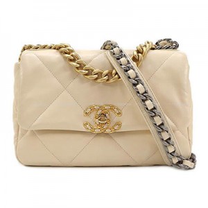 CHANEL シャネル 19 チェーンココマーク 2Way ショルダーバッグ ベージュ ゴートスキン AS1160 シルバー ゴールド金具