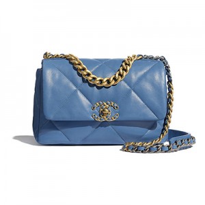 シャネル CHANEL ラムスキン CHANEL19 フラップバッグ ブルーAS1160 B02875 N0902