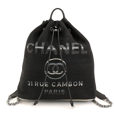 シャネル CHANEL ドーヴィル リュックサック バックパック ツイード キャンバス ブラック A57513