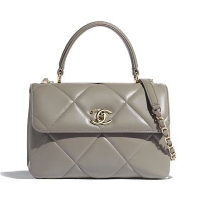 CHANEL スモール トップハンドル フラップ バッグ グレー A92236 B01289 N4854