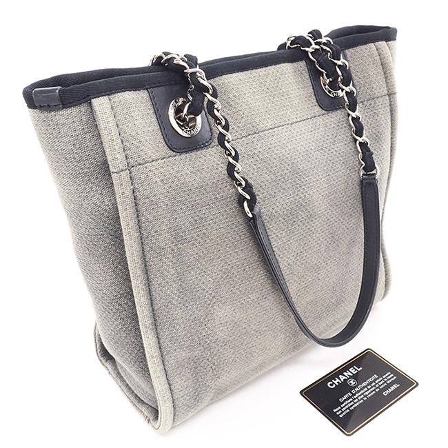 CHANEL  シャネル チェーンショルダーバッグ ドーヴィルライン CCロゴ キャンバス レザー グレー ブラック 黒 ヴィンテージ レディース チェーンバッグ ビジネス 本革 クラシック ブランド バック BAG VINT