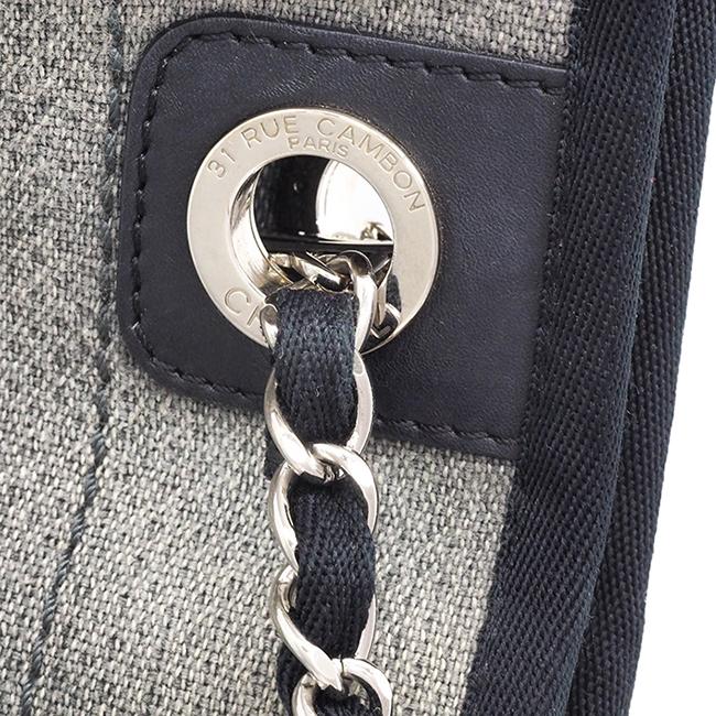 CHANEL  シャネル チェーンショルダーバッグ ドーヴィルライン CCロゴ キャンバス レザー グレー ブラック 黒 ヴィンテージ レディース チェーンバッグ ビジネス 本革 クラシック ブランド バック BAG VINT