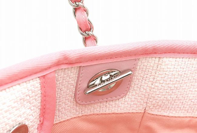  CHANEL シャネル ドーヴィル チェーンショルダー トートバッグ ショルダーバッグ ラフィア レザー ローズクレール ピンク A66939