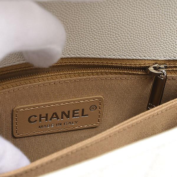シャネル Vステッチ スモールトップハンドル フラップバッグ キャビアスキン シルバー A92990 CHANEL