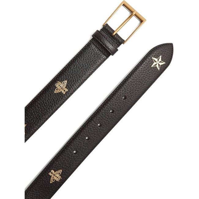 グッチメンズ ベルト Star and bee-print leather belt Black  589696