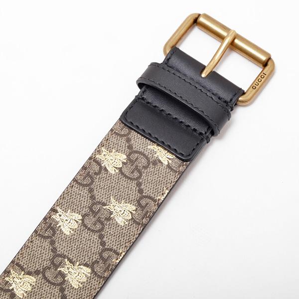 グッチ GUCCI GGスプリームキャンバス ビー（ハチ）レザー バックル ベルト ベージュ×エボニー×ブラック 499661 9F26T 8319