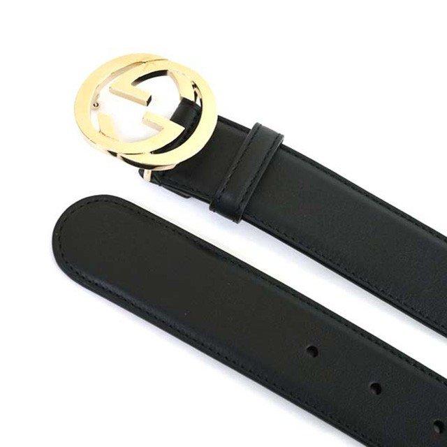 グッチ GUCCI  レザー ベルト インターロッキングG バックル スタッズ開閉式 ブラック＋ゴールド 370543 AP00G 1000