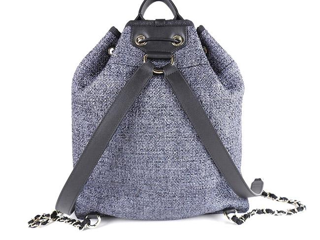 シャネル ドーヴィル 巾着 バックパック リュックサック ナイロン キャンバス レザー グリフォンセ グレー ブラック シルバー金具 A57513