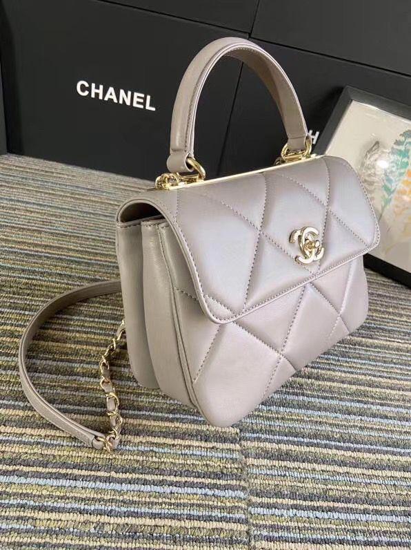 CHANEL スモール トップハンドル フラップ バッグ グレー A92236 B01289 N4854