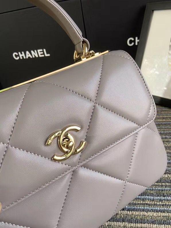 CHANEL スモール トップハンドル フラップ バッグ グレー A92236 B01289 N4854