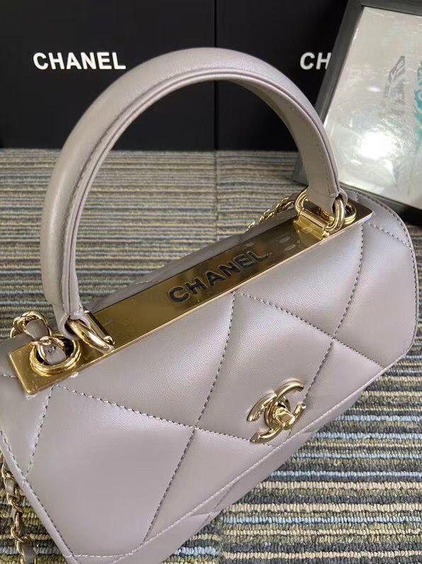 CHANEL スモール トップハンドル フラップ バッグ グレー A92236 B01289 N4854