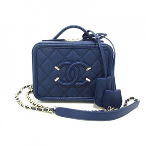 CHANEL (シャネル) ショルダーバッグ美品 スモールバニティケース A93343 ネイビー 2way/チェーンショルダー/シルバー金具 キャビアスキン