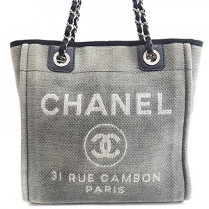 CHANEL  シャネル チェーンショルダーバッグ ドーヴィルライン CCロゴ キャンバス レザー グレー ブラック 黒 ヴィンテージ レディース チェーンバッグ ビジネス 本革 クラシック ブランド バック BAG VINT