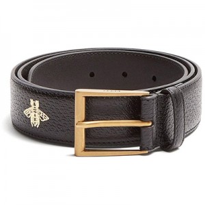 グッチメンズ ベルト Star and bee-print leather belt Black  589696