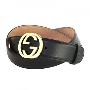 グッチ GUCCI  レザー ベルト インターロッキングG バックル スタッズ開閉式 ブラック＋ゴールド 370543 AP00G 1000