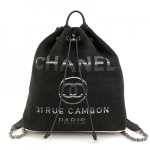 シャネル CHANEL ドーヴィル リュックサック バックパック ツイード キャンバス ブラック A57513