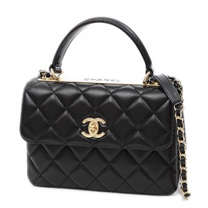 シャネル トップハンドル　2WAYバッグ　ラムスキン　ブラック　ゴールド金具　A92236 Y60767 94305