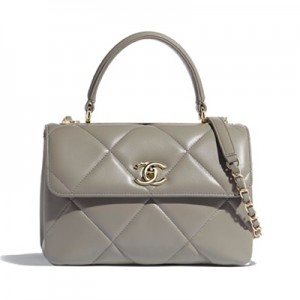 CHANEL スモール トップハンドル フラップ バッグ グレー A92236 B01289 N4854