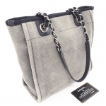 CHANEL  シャネル チェーンショルダーバッグ ドーヴィルライン CCロゴ キャンバス レザー グレー ブラック 黒 ヴィンテージ レディース チェーンバッグ ビジネス 本革 クラシック ブランド バック BAG VINT