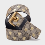 グッチ GUCCI GGスプリームキャンバス ビー（ハチ）レザー バックル ベルト ベージュ×エボニー×ブラック 499661 9F26T 8319