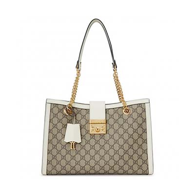 グッチ GUCCI パドロック GGスプリーム チェーントートバッグ PVC レザー ベージュ オフホワイト 479197 KHNKG 9761