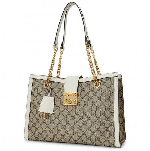グッチ GUCCI パドロック GGスプリーム チェーントートバッグ PVC レザー ベージュ オフホワイト 479197 KHNKG 9761