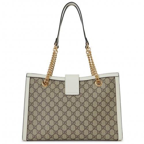 グッチ GUCCI パドロック GGスプリーム チェーントートバッグ PVC レザー ベージュ オフホワイト 479197 KHNKG 9761