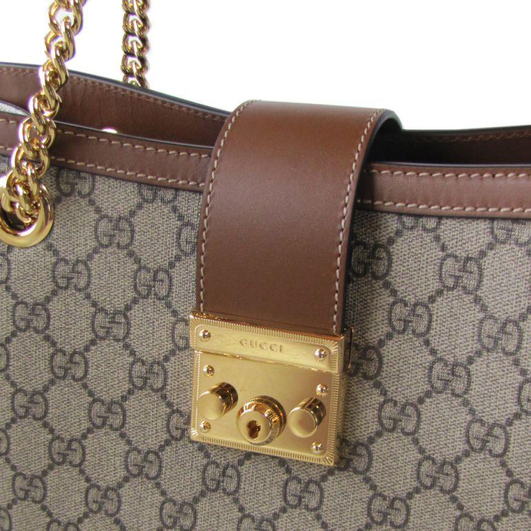 グッチ GUCCI パドロック GGスプリーム チェーントートバッグ PVC レザー ベージュ ブラウン 479197 KHNKG 8534