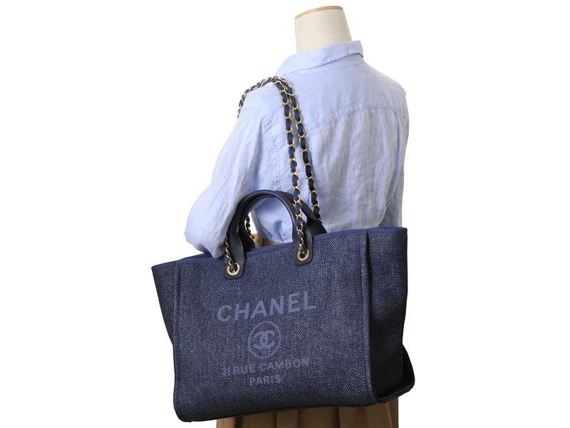 シャネル CHANEL トートバッグ A66941-Y84117-5B749 チェーンショルダー キャンバストート ネイビー