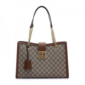 グッチ GUCCI パドロック GGスプリーム チェーントートバッグ PVC レザー ベージュ ブラウン 479197 KHNKG 8534