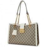 グッチ GUCCI パドロック GGスプリーム チェーントートバッグ PVC レザー ベージュ オフホワイト 479197 KHNKG 9761